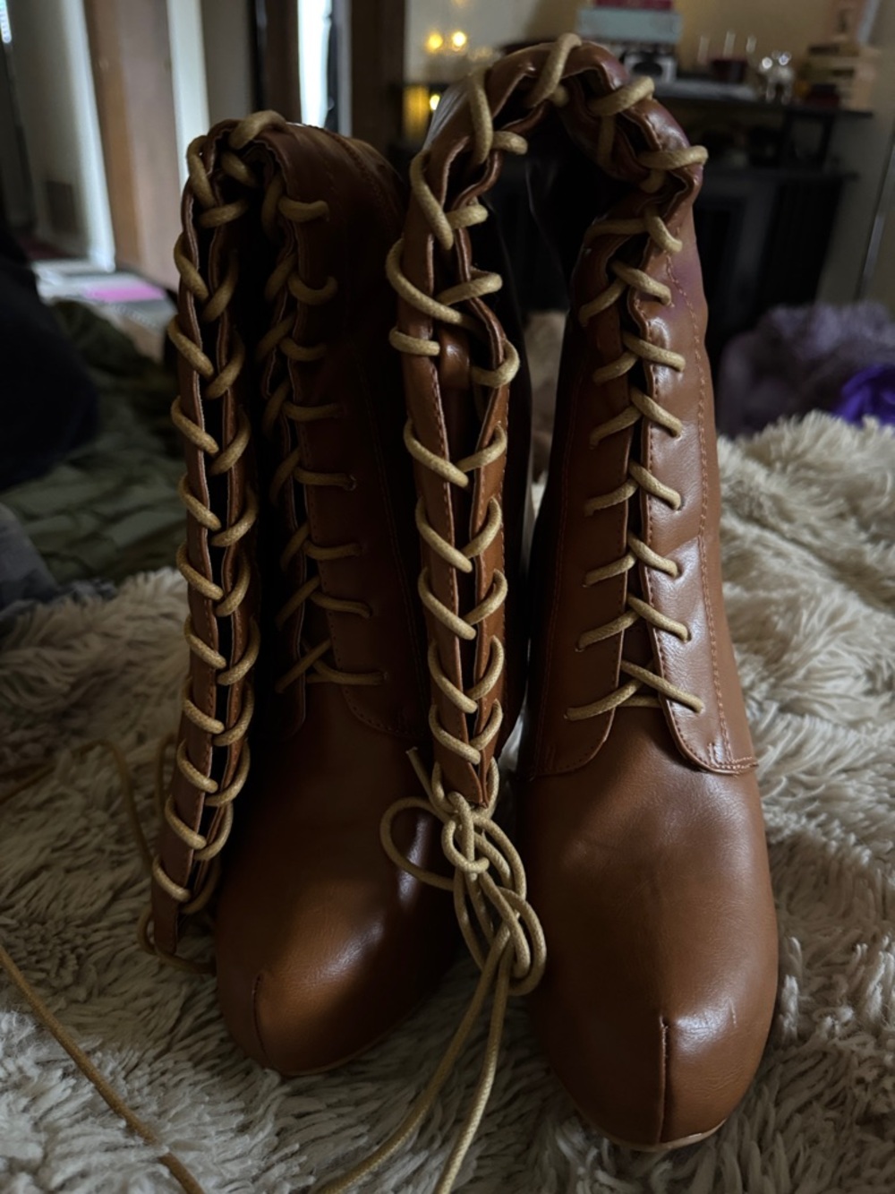 Women’s Brown Lace-Up Ankle Boots with Tan Laces